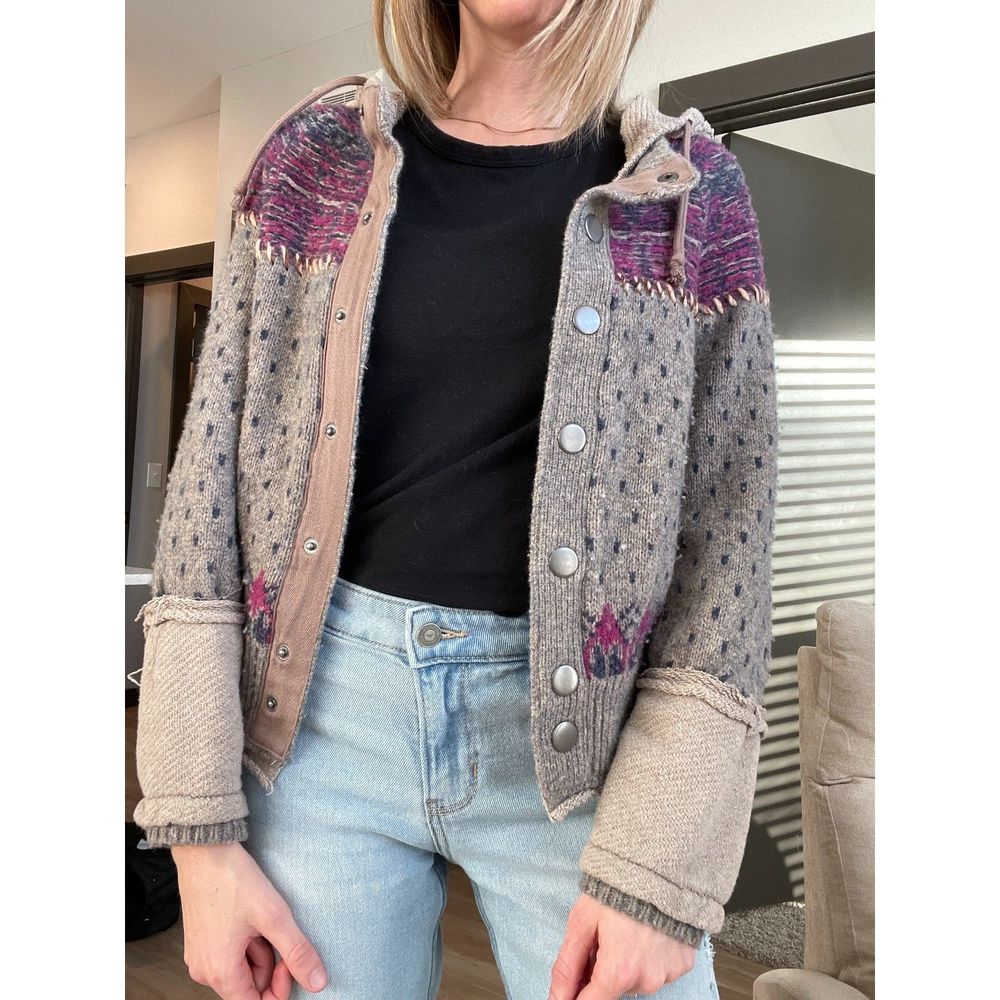 Free People Wool Blend Hooded Tight Knit Sweater
